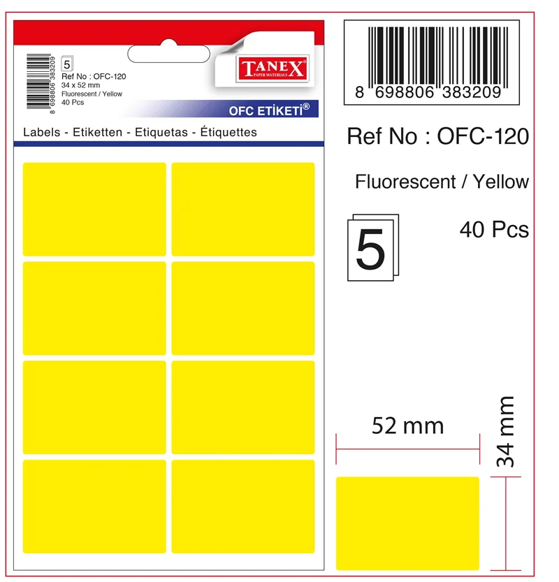 TANEX OFİS ETİKETİ OFC-120 FLORASAN SARI