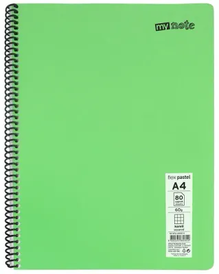 MYNOTE DEFTER FLEX PASTEL PP KAPAK SPİRALLİ A4 120 YP KARELİ MFXPA-A4120-K
