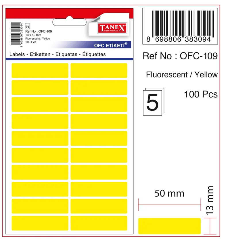 TANEX OFİS ETİKETİ OFC-109 FLORASAN SARI