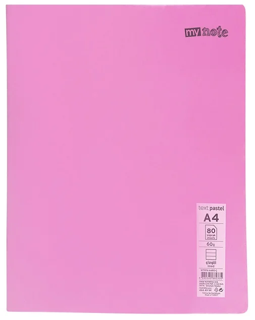 MYNOTE DEFTER TEXT PASTEL PP KAPAK DİKİŞLİ A4 60 YP KARELİ MTXPA-A460-K