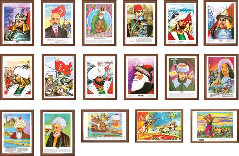 İNTER EĞİTİM TÜRK BÜYÜKLERİ PANOSU (1-23) DUVARA MONTE ALÜMİNYUM ÇERÇEVE 35x50 INT-751