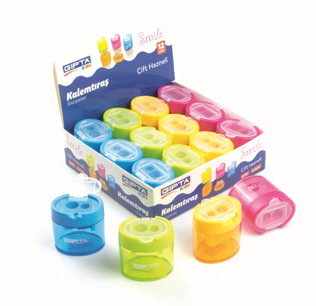 GIPTA KALEMTIRAŞ-SMILE ÇİFT HAZNELİ 4 RENK 12Lİ KUTUDA 4-K151100-5001
