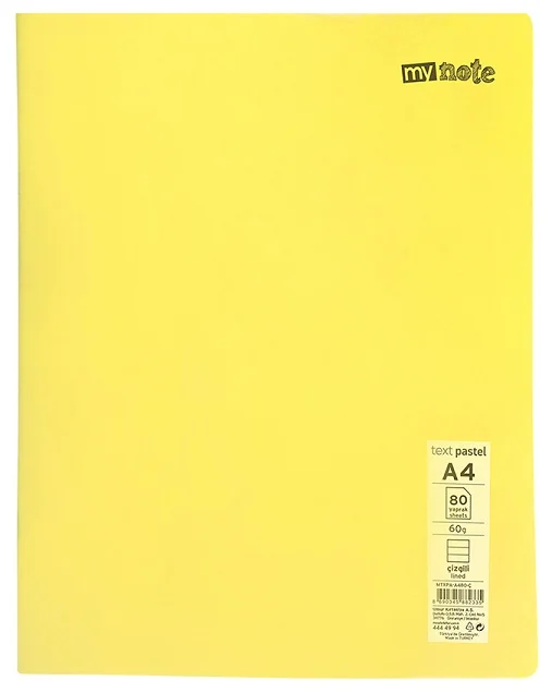 MYNOTE DEFTER TEXT PASTEL PP KAPAK DİKİŞLİ A4 80 YP ÇİZGİLİ MTXPA-A480-Ç