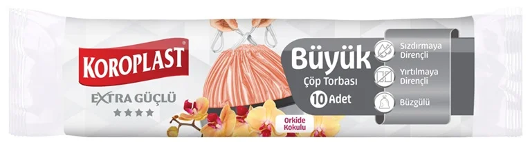 KOROPLAST ÇÖP TORBASI BÜYÜK 65x70 BÜZGÜLÜ ORKİDE KOKULU 10 LU ST01600248