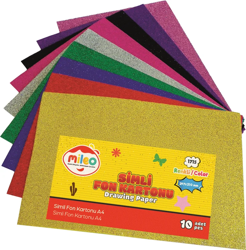 MİLEO FON KARTONU SİMLİ 280 GR A4 10 LU  KARIŞIK RENK HAMURDAN BOYALI 1715