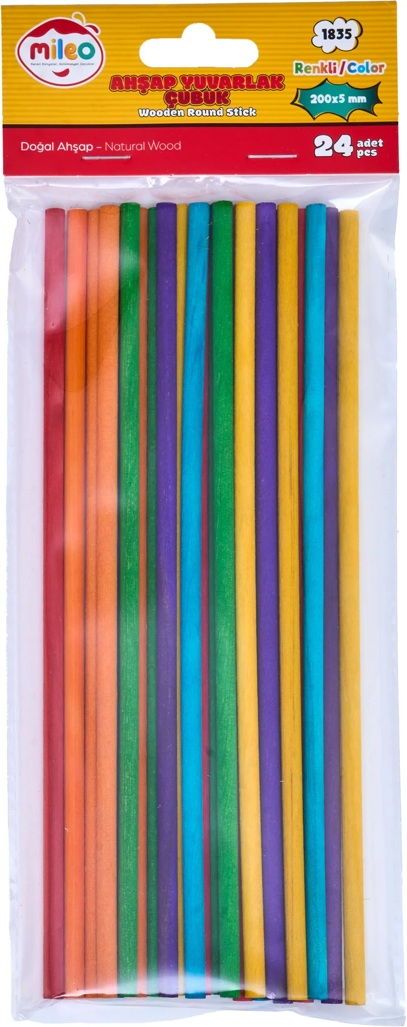 MİLEO AHŞAP ÇUBUK YUVARLAK 5 X 200 MM RENKLİ 1835