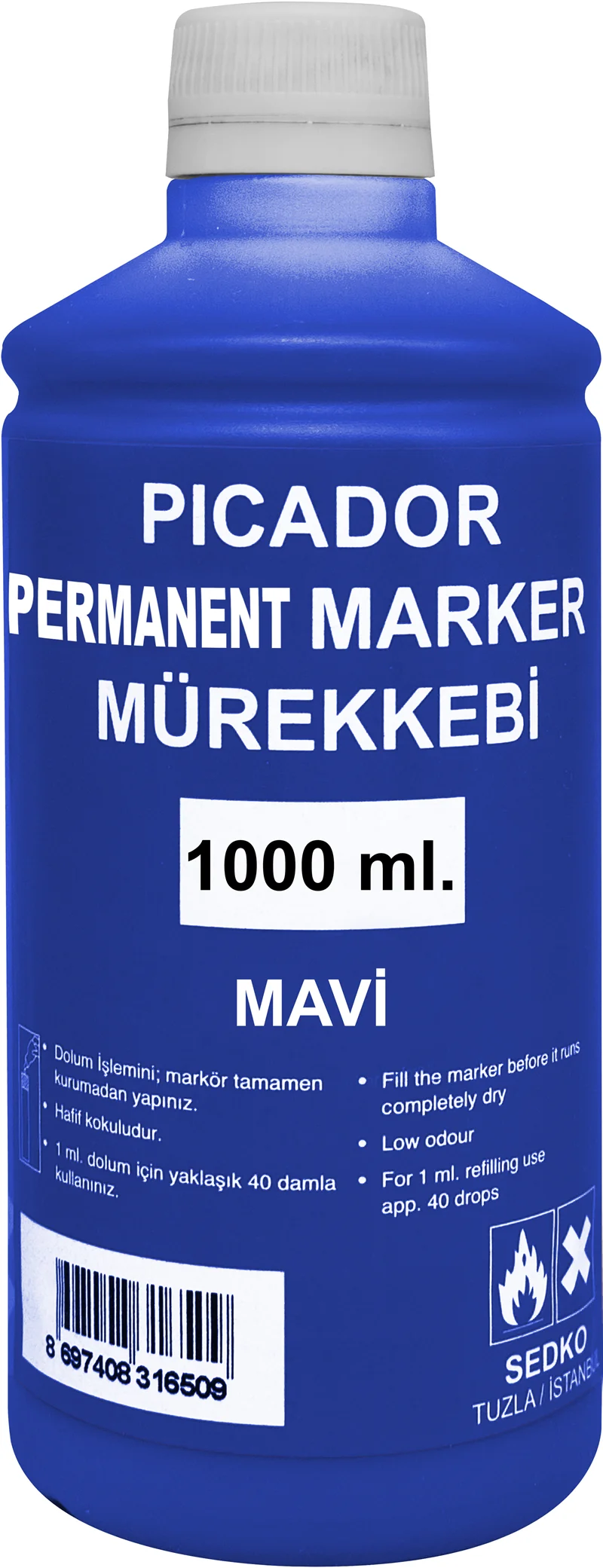 PICADOR PERMANENT MARKER MÜREKKEBİ 1000 ML MAVİ KB039