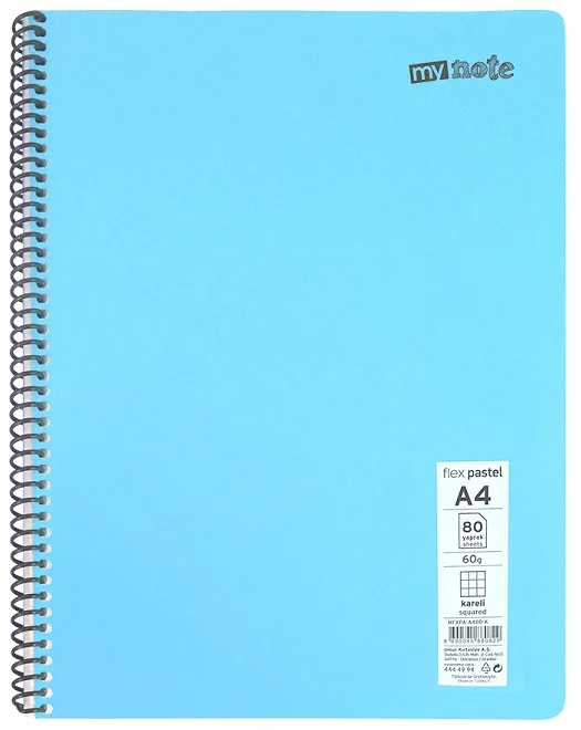 MYNOTE DEFTER FLEX PASTEL PP KAPAK SPİRALLİ A4 60 YP ÇİZGİLİ MFXPA-A460-Ç