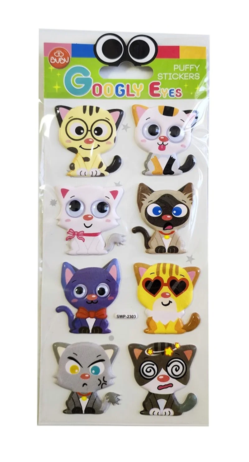 BU-BU GOOGLY EYES PUFFY STICKER KEDİLER 9x21 BUBU-SWP-2303