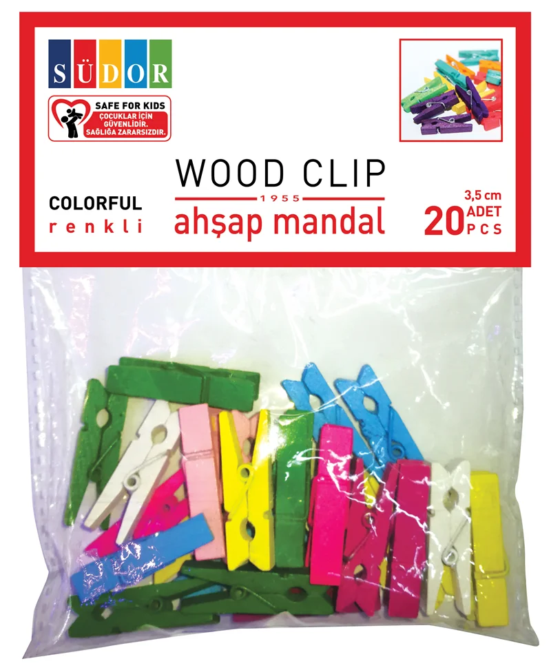 SÜDOR MANDAL BÜYÜK RENKLİ AHŞAP 3.5CM 20Lİ BS130