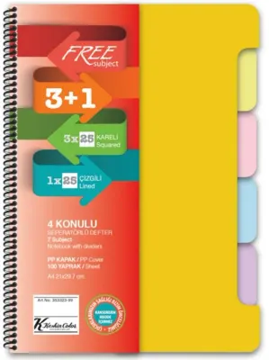 KESKİN DEFTER FREE A4 SUBJECT AYRAÇLI 3+1 X25=100 YP 353330