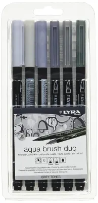 LYRA KEÇELİ KALEM AQUA BRUSH DUO FIRÇA UÇLU 6 LI ASKILI PAKET GREY L6521063