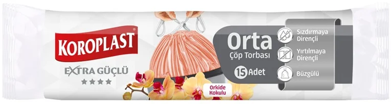KOROPLAST ÇÖP TORBASI ORTA 55x60 BÜZGÜLÜ ORKİDE KOKULU 15 Lİ ST01600247
