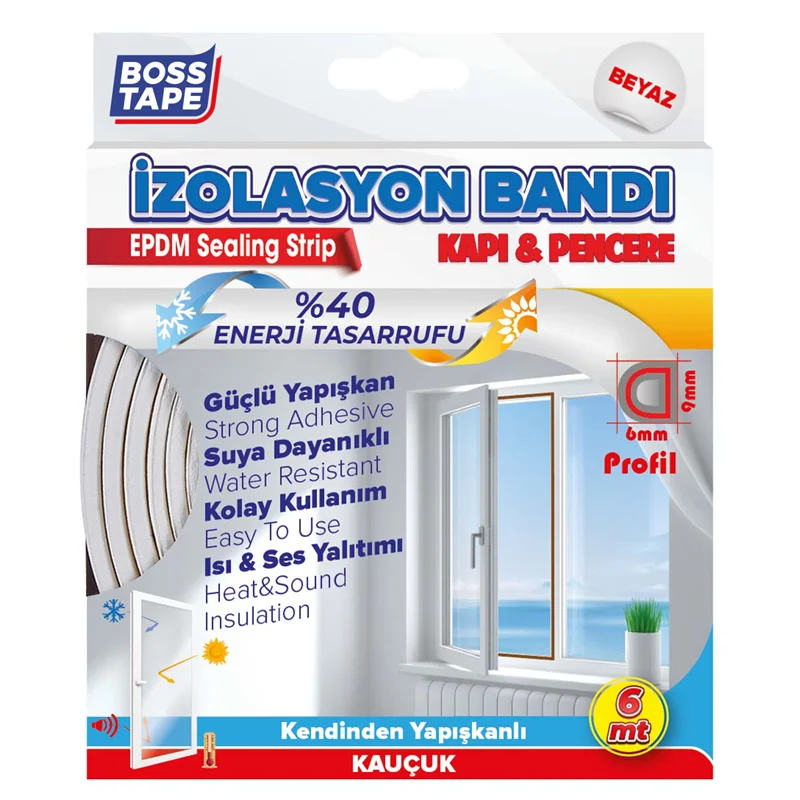 BOSS TAPE İZOLASYON BANDI KAPI &amp; PENCERE EPDM D PROFİL 9x6 MM BEYAZ BT-04013