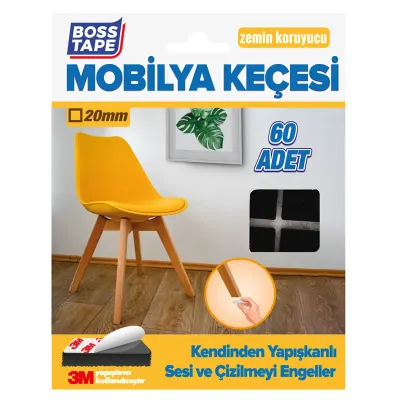 BOSS TAPE MOBİLYA KEÇESİ KARE 20x20 MM 60 ADET SİYAH BT-03025