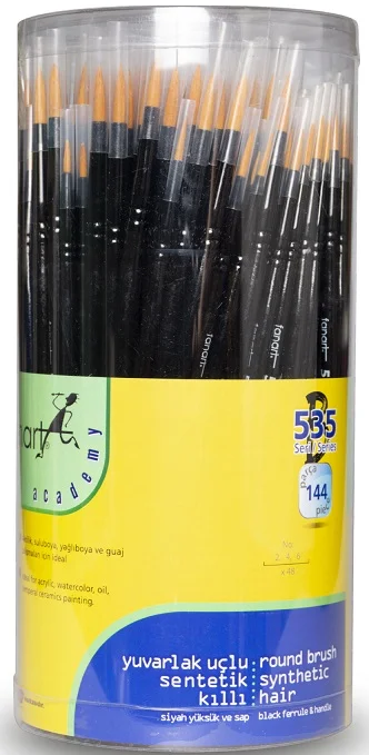 FANART FIRÇA SETİ ACADEMY 535B SERİSİ SENTETİK KIL YUVARLAK SİYAH NO:2-4-6 (144 ADET) F-7535B.S1