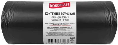 PASİF KOROPLAST ÇÖP TORBASI HORECA KONTEYNER SİYAH 120x150 KÖRÜKLÜ 600 GR 10 LU 33 MİC. ST01500427