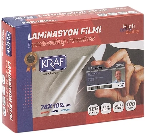KRAF LAMİNASYON FİLMİ 78x102 MM 125 Mic. 100 LÜ 2127