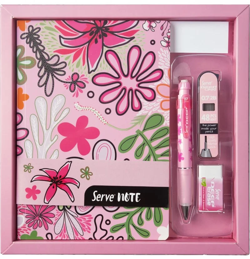 SERVE DEFTER SETI - DESENLİ SEKER PEMBE KUTULU SV-NTSETDSPKT