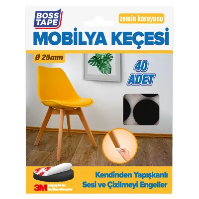 BOSS TAPE MOBİLYA KEÇESİ YUVARLAK 25 MM 40 ADET SİYAH BT-03020
