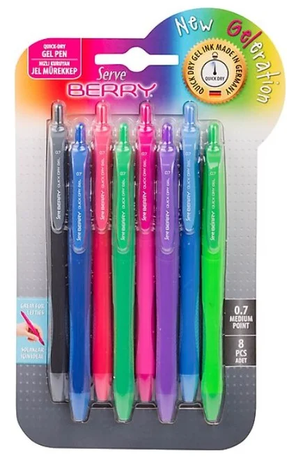 SERVE JEL KALEM BERRY 0.7 SET 8 Lİ KARMA BLS. SV-BRGEL07B8KRB
