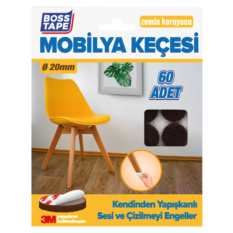 BOSS TAPE MOBİLYA KEÇESİ YUVARLAK 20 MM 60 ADET KAHVERENGİ BT-03017
