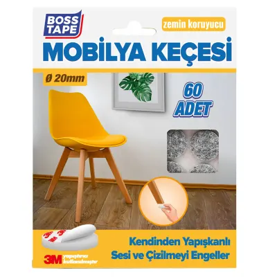 BOSS TAPE MOBİLYA KEÇESİ YUVARLAK 20 MM 60 ADET GRİ BT-03015