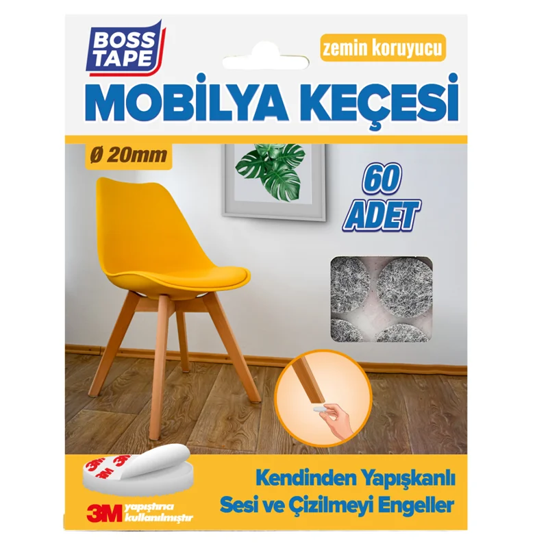 BOSS TAPE MOBİLYA KEÇESİ YUVARLAK 20 MM 60 ADET GRİ BT-03015