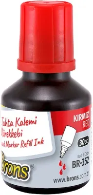 BRONS BEYAZ TAHTA KALEMİ MÜREKKEBİ 30 CC KIRMIZI BR-352