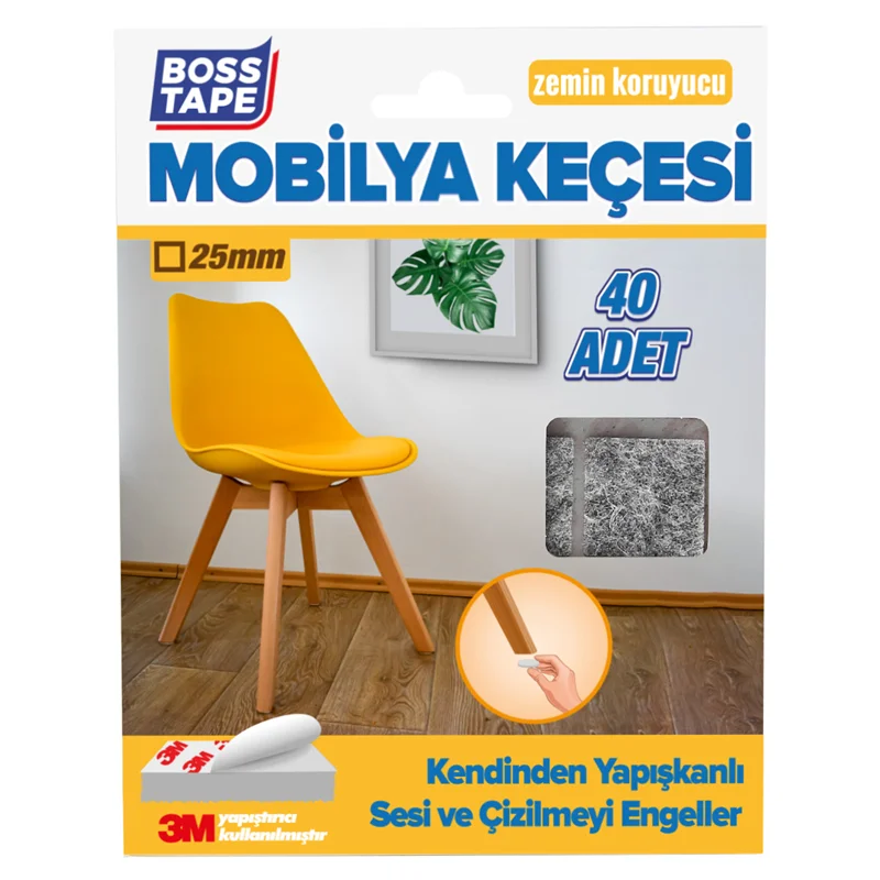 BOSS TAPE MOBİLYA KEÇESİ KARE 25x25 MM 40 ADET GRİ BT-03022