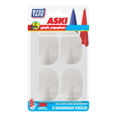 BOSS TAPE ASKI PLASTİK KENDİNDEN YAPIŞKANLI 2 KG KÜÇÜK BOY BEYAZ 4 LÜ BLS. BT-11019