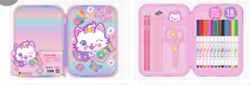 DREAM VEST PIŞIK KEDİ DOLU KALEM ÇANTASI 18 PARÇA (U2109B) VST-KCS0027