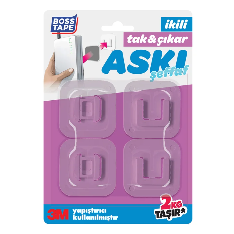 BOSS TAPE ASKI TAK-ÇIKAR 40x40 MM 2 KG ŞEFFAF 2 Lİ BLS. BT-11016