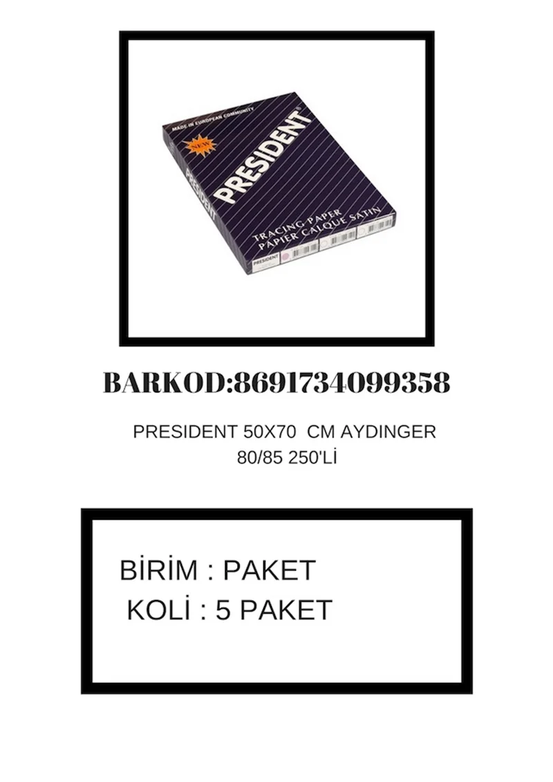 PRESIDENT AYDINGER 50x70 80/85 GR 250 Lİ