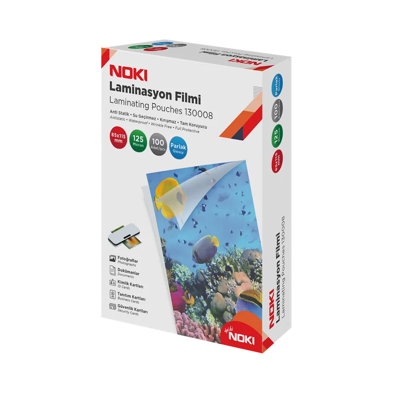 NOKİ LAMİNASYON FİLMİ 85x115 MM 125 MİC. PARLAK 100 LÜ 130008