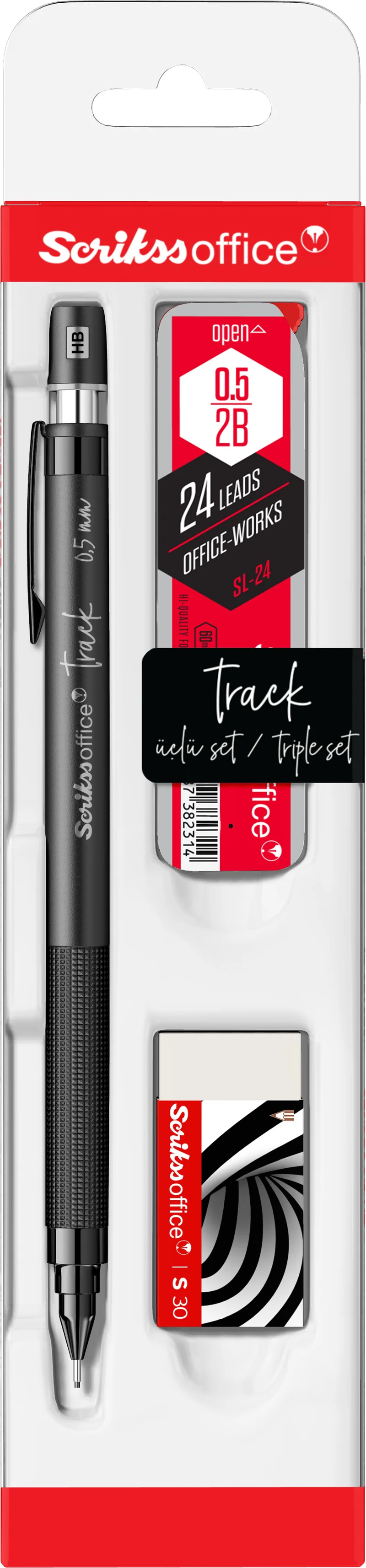 SCRIKSS OFFICE VERSATİL KALEM OKUL SETİ TRACK 0.5 GRİ + SİLGİ + MİN BLS.