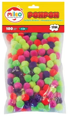 MİLEO PONPON FOSFORLU RENKLER 1CM 100'LÜ 1784
