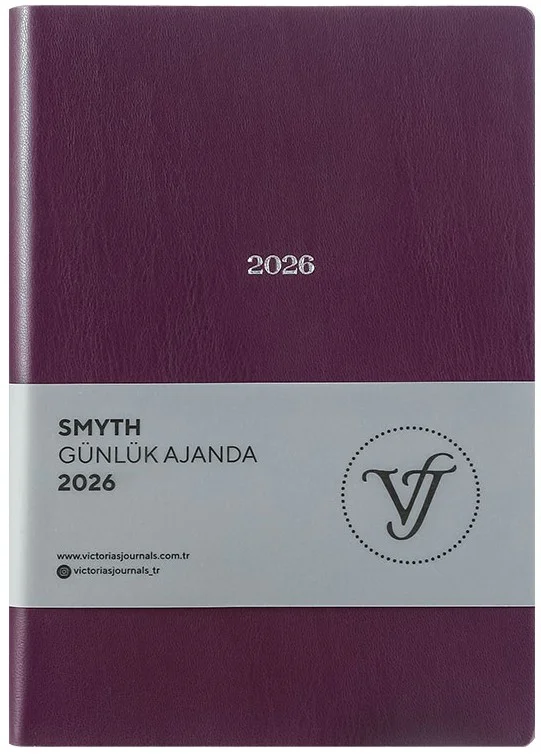 VJ AJANDA 2026 SMYTH GÜNLÜK A5 14X20,5CM IVORY 80 GR 416 SAYFA ESNEK KAPAK GÜMÜŞ YALDIZ KENAR MOR 22