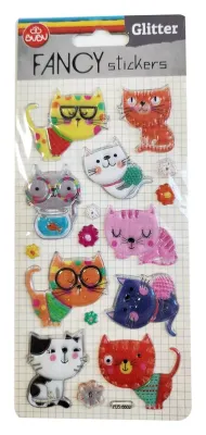 BU-BU DAMLA STICKERS GLITTER KEDİ 9X20 BUBU-PUS-6602