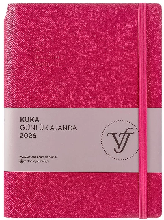 VJ AJANDA 2026 KUKA GÜNLÜK A5 14X20,5CM IVORY 80 GR 416 SAYFA ESNEK KAPAK RENKLİ KENAR LASTİKLİ CEPL