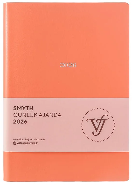 VJ AJANDA 2026 SMYTH GÜNLÜK A5 14X20,5CM IVORY 80 GR 416 SAYFA ESNEK KAPAK GÜMÜŞ YALDIZ KENAR SOMON