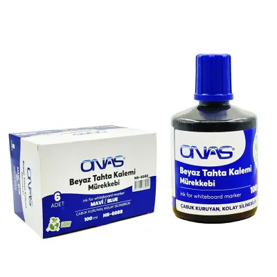 ONAS BEYAZ TAHTA KALEM MÜREKKEBİ 100ML MAVİ NS6088M