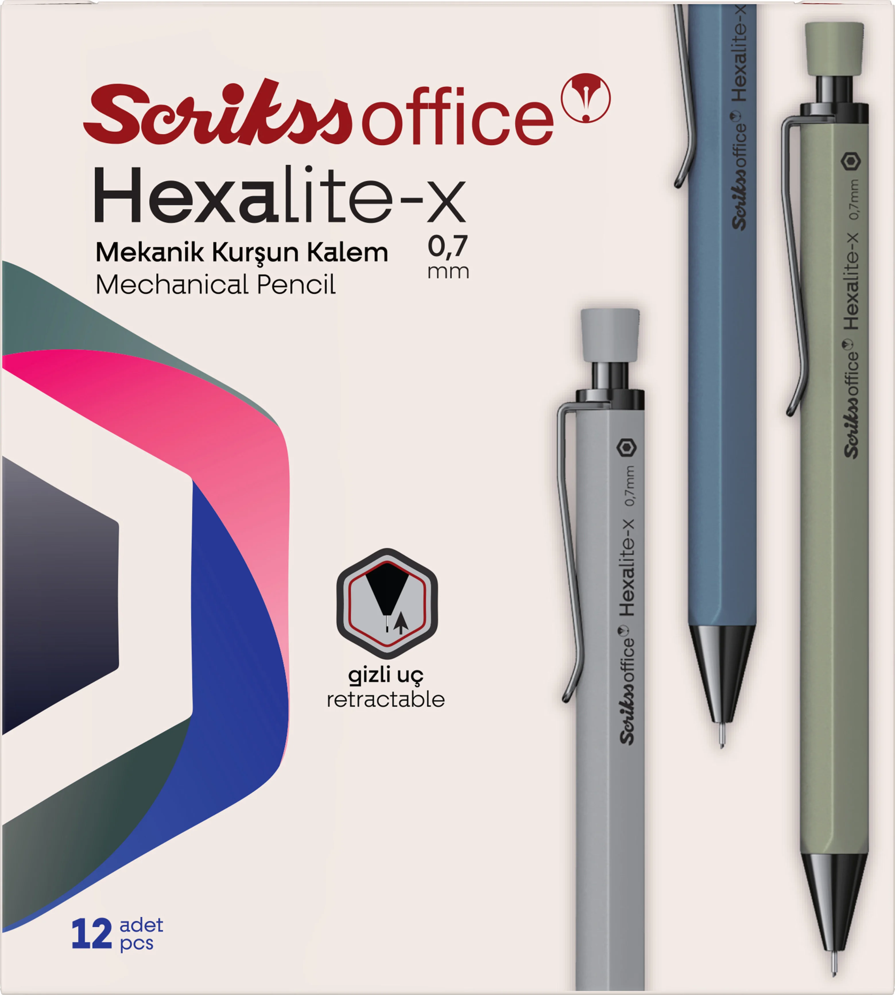 SCRIKSS OFFICE VERSATİL KALEM HEXALITE-X 0.7 KOYU MAVİ 12 Lİ KUTU