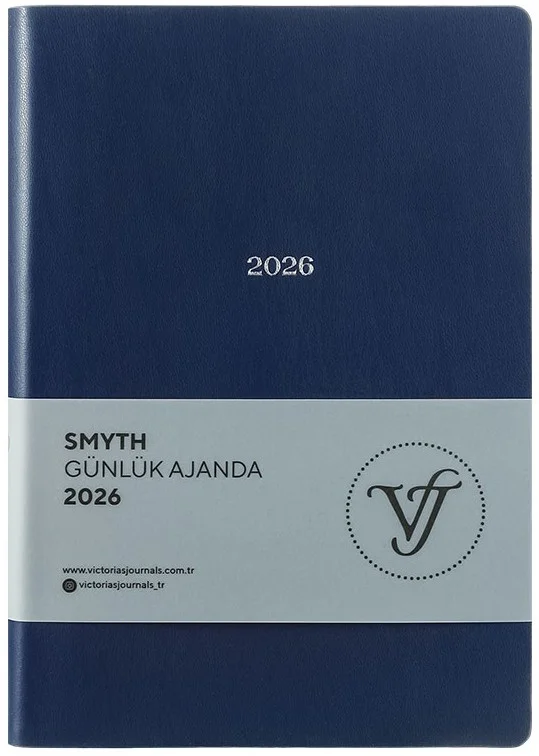 VJ AJANDA 2026 SMYTH GÜNLÜK A5 14X20,5CM IVORY 80 GR 416 SAYFA ESNEK KAPAK GÜMÜŞ YALDIZ KENAR MAVİ 2
