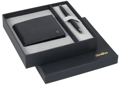 SCRIKSS HEDİYELİK SET DR 236 88 ROLLER KALEM MAT SİYAH + CÜZDAN DERİ SİYAH