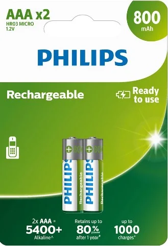 PHILIPS PİL ŞARJLI AAA İNCE 800 mAh 2 Lİ BLS. 7-2005-00