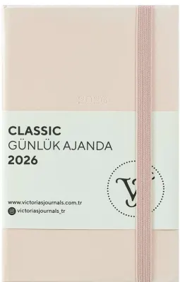 VJ AJANDA 2026 CLASSİC GÜNLÜK 9X14 CM SERT KAPAK IVORY 70 GR 384 SAYFA CEPLİ LASTİKLİ PEMBE 226-2428