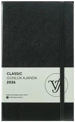 VJ AJANDA 2026 CLASSİC GÜNLÜK 13X21 CM SERT KAPAK IVORY 70 GR 384 SAYFA CEPLİ LASTİKLİ SİYAH 226-237
