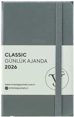 VJ AJANDA 2026 CLASSİC GÜNLÜK 9X14 CM SERT KAPAK IVORY 70 GR 384 SAYFA CEPLİ LASTİKLİ KEHVERENGİ 226