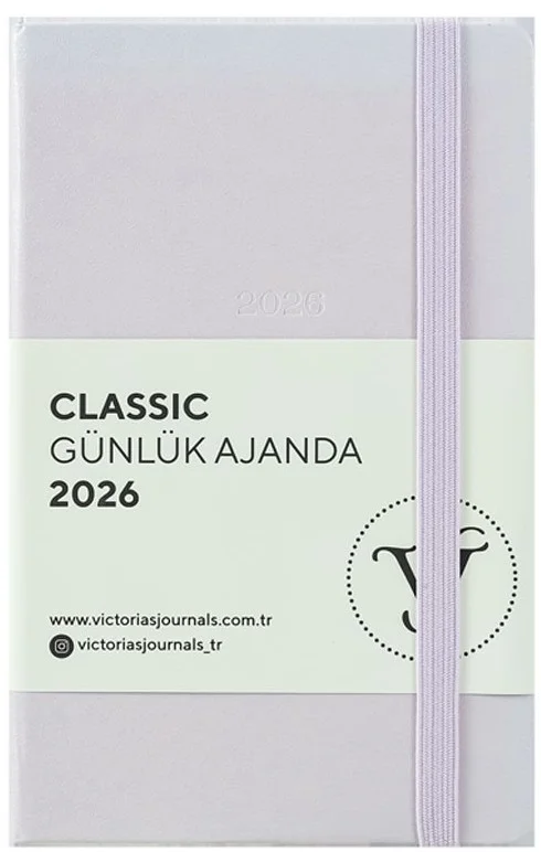 VJ AJANDA 2026 CLASSİC GÜNLÜK 9X14 CM SERT KAPAK IVORY 70 GR 384 SAYFA CEPLİ LASTİKLİ LİLA 226-2427